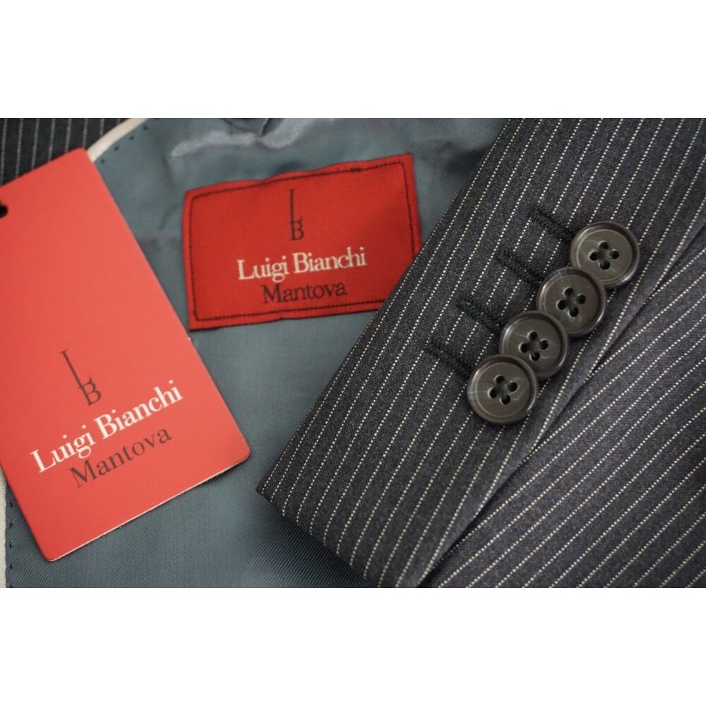 Luigi Bianchi Mantova LBM Slate Blue Pinstripe REDA Wool Suit 40R NEW W TAGS